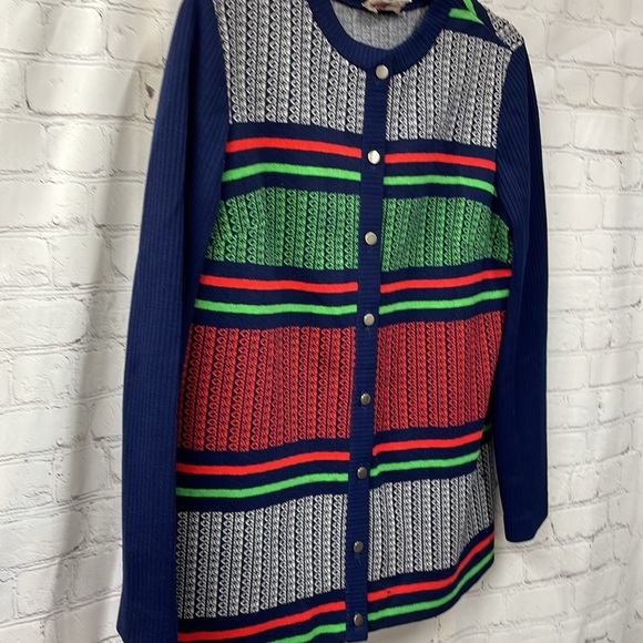 R & K knits vintage striped button up size 18 sweater cardigan - Picture 2 of 6